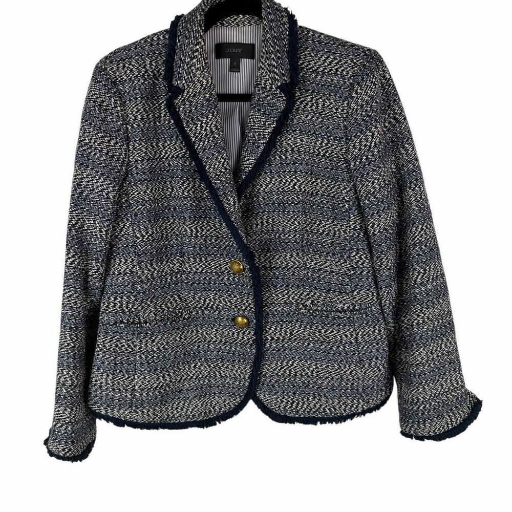 J. Crew Blue Tweed Blazer Tailored Suit Jacket- Size 12 - Picture 5 of 9